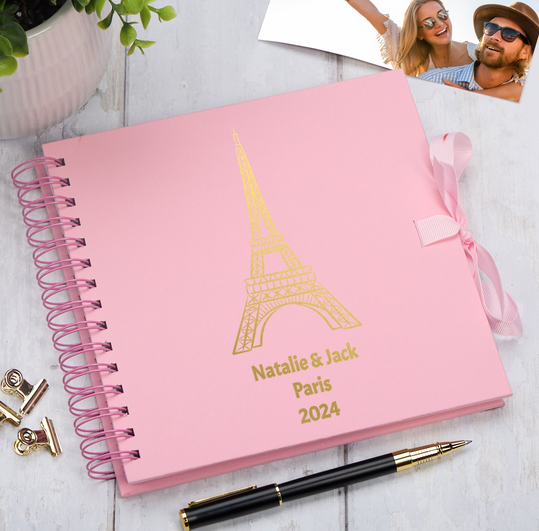 Personalised Paris, France Multiple Colour Scrapbook Photo Album Memory Keepsake Gift Scrapbook ukgiftstoreonline Pink