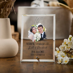 Personalised 10th Anniversary Keepsake Gift For Couple Glass Plaque With Printed Photo
