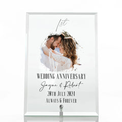 Personalised Exclusive 1st Anniversary Keepsake Gift Glass Plaque With Printed Photo