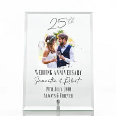 Personalised 25th Anniversary Keepsake Gift For Couple Glass Plaque With Printed Photo