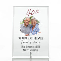 Personalised 40th Anniversary Keepsake Gift For Couple Glass Plaque With Printed Photo