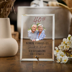 Personalised 40th Anniversary Keepsake Gift For Couple Glass Plaque With Printed Photo