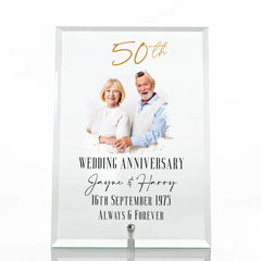 Personalised 50th Anniversary Keepsake Gift For Couple Glass Plaque With Printed Photo