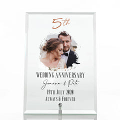 Personalised 5th Anniversary Keepsake Gift For Couple Glass Plaque With Printed Photo