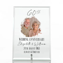 Personalised 60th Anniversary Keepsake Gift For Couple Glass Plaque With Printed Photo