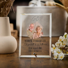 Personalised 60th Anniversary Keepsake Gift For Couple Glass Plaque With Printed Photo