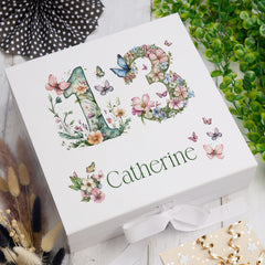 Personalised 13th Birthday Memory Box, Keepsake Box Gift With Flowers and Butterflies ukgiftstoreonline Ribbon Box Medium