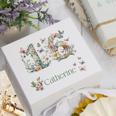 Personalised 16th Birthday Memory Box, Keepsake Box Gift With Flowers and Butterflies