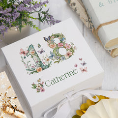 Personalised 18th Birthday Memory Box, Keepsake Box Gift With Flowers and Butterflies ukgiftstoreonline Ribbon Box Medium