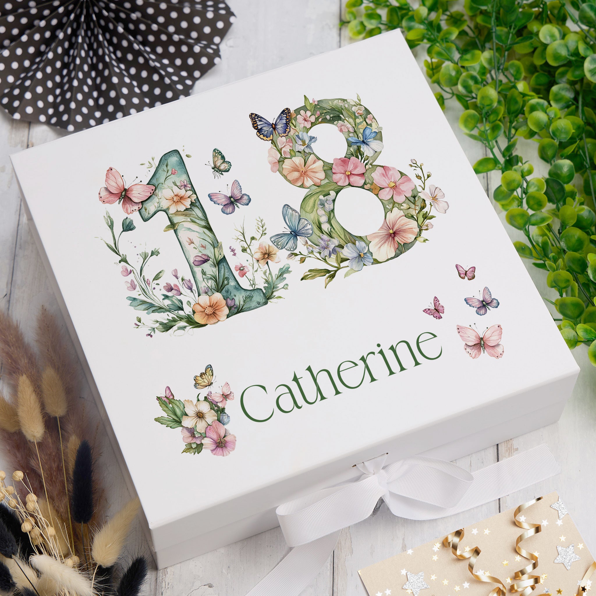 Personalised 18th Birthday Memory Box, Keepsake Box Gift With Flowers and Butterflies ukgiftstoreonline