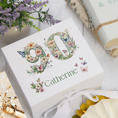 Personalised 90th Birthday Memory Box, Keepsake Box Gift With Flowers and Butterflies ukgiftstoreonline