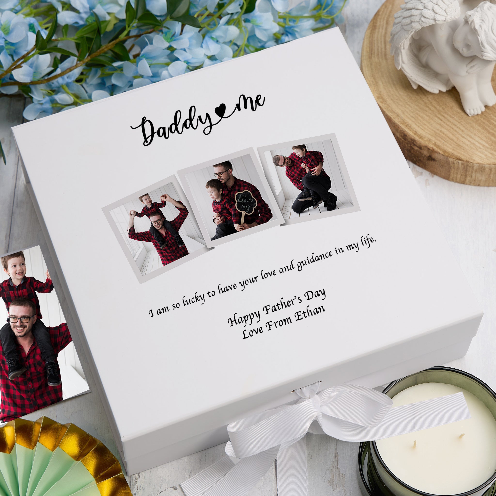 Personalised Any Title White Keepsake Box Gift Memory Storage With Photos For Dad, Mum, Grandad, Grandma For Any Occasion ukgiftstoreonline Ribbon Box Medium