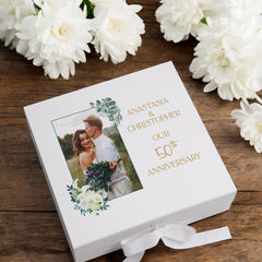 Personalised 50th Anniversary Couple Gift Custom Photo Anniversary Keepsake Box Wedding Day Memory Gifts