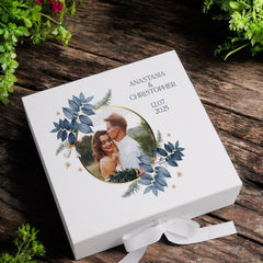 Personalised Wedding Keepsake Box Couple Gift Custom Photo in Gold Circle Frame Wedding Day Memory Gifts