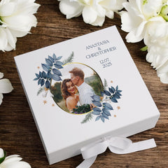 Personalised Wedding Keepsake Box Couple Gift Custom Photo in Gold Circle Frame Wedding Day Memory Gifts