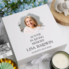 Personalised Auntie In Loving Memory White Keepsake Box With Photo For Condolence & Memory Treasure Sympathy Gift