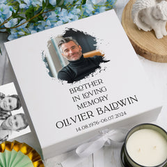Personalised Brother In Loving Memory White Keepsake Box With Photo For Condolence & Memory Treasure Sympathy Gift