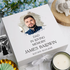Personalised Dad In Loving Memory White Keepsake Box With Photo For Condolence & Memory Treasure Sympathy Gift