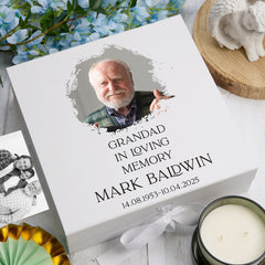 Personalised Grandad In Loving Memory White Keepsake Box With Photo For Condolence & Memory Treasure Sympathy Gift