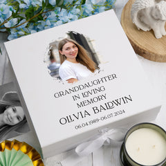 Personalised Granddaughter In Loving Memory White Keepsake Box With Photo For Condolence & Memory Treasure Sympathy Gift