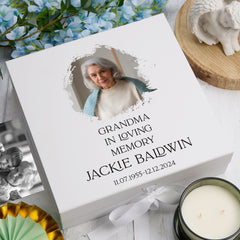 Personalised Grandma In Loving Memory White Keepsake Box With Photo For Condolence & Memory Treasure Sympathy Gift