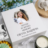 Personalised Sister In Loving Memory White Keepsake Box With Photo For Condolence & Memory Treasure Sympathy Gift