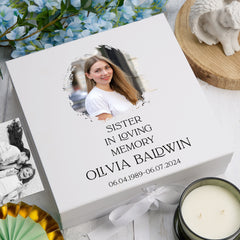 Personalised Sister In Loving Memory White Keepsake Box With Photo For Condolence & Memory Treasure Sympathy Gift