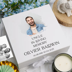 Personalised Uncle In Loving Memory White Keepsake Box With Photo For Condolence & Memory Treasure Sympathy Gift