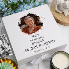 Personalised Wife In Loving Memory White Keepsake Box With Photo For Condolence & Memory Treasure Sympathy Gift