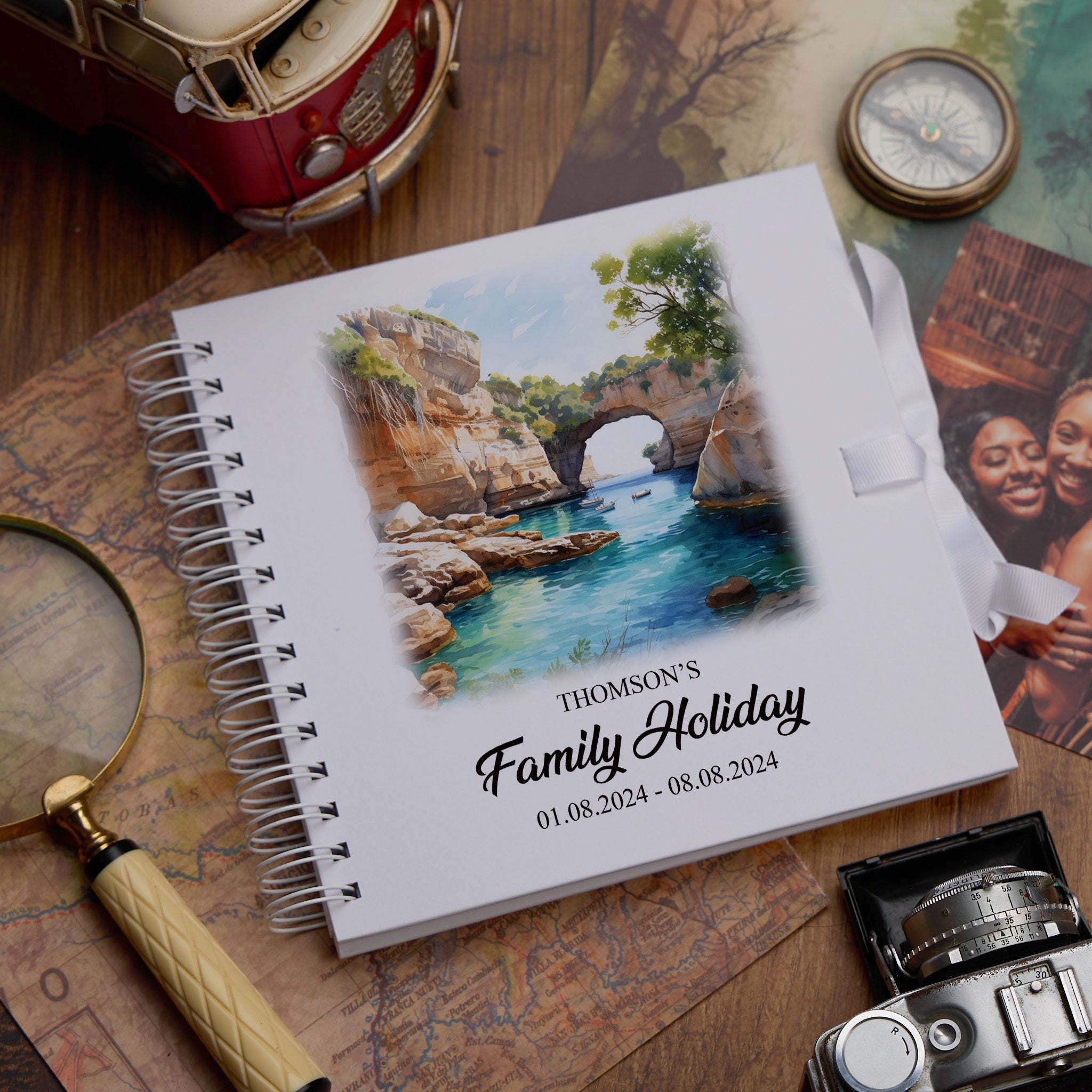 Personalised Majorca/Mallorca Holiday Memory Scrapbook Journal Photo Albums Adventures Photo Album ukgiftstoreonline Sea Arch 8 x 8 Inches