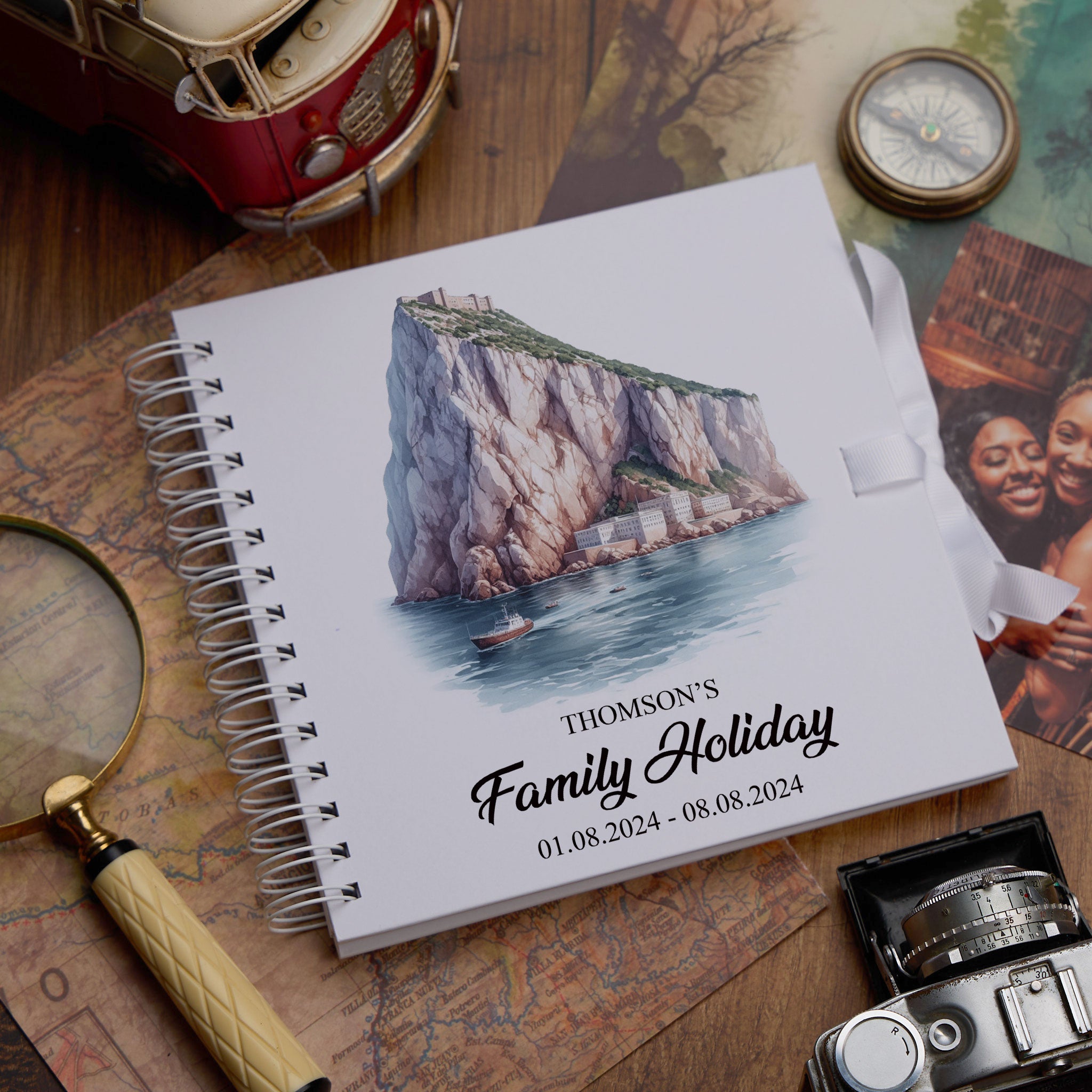 Personalised England, London Holiday Memory Scrapbook Journal Photo Albums Adventures Photo Album ukgiftstoreonline Rock of Gibraltar 8 x 8 Inches