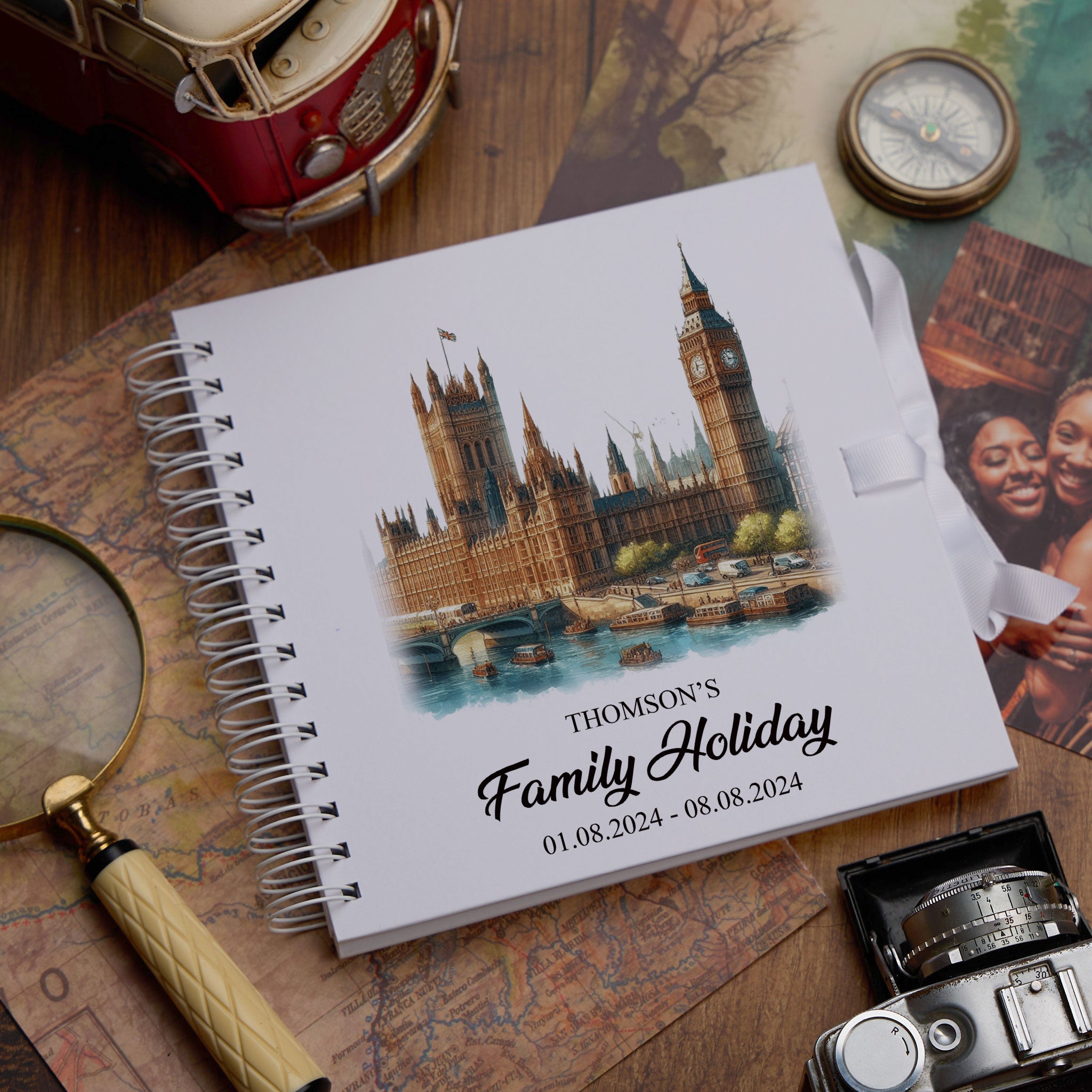 Personalised England, London Holiday Memory Scrapbook Journal Photo Albums Adventures Photo Album ukgiftstoreonline Palace of Westminster and Big Ben 8 x 8 Inches