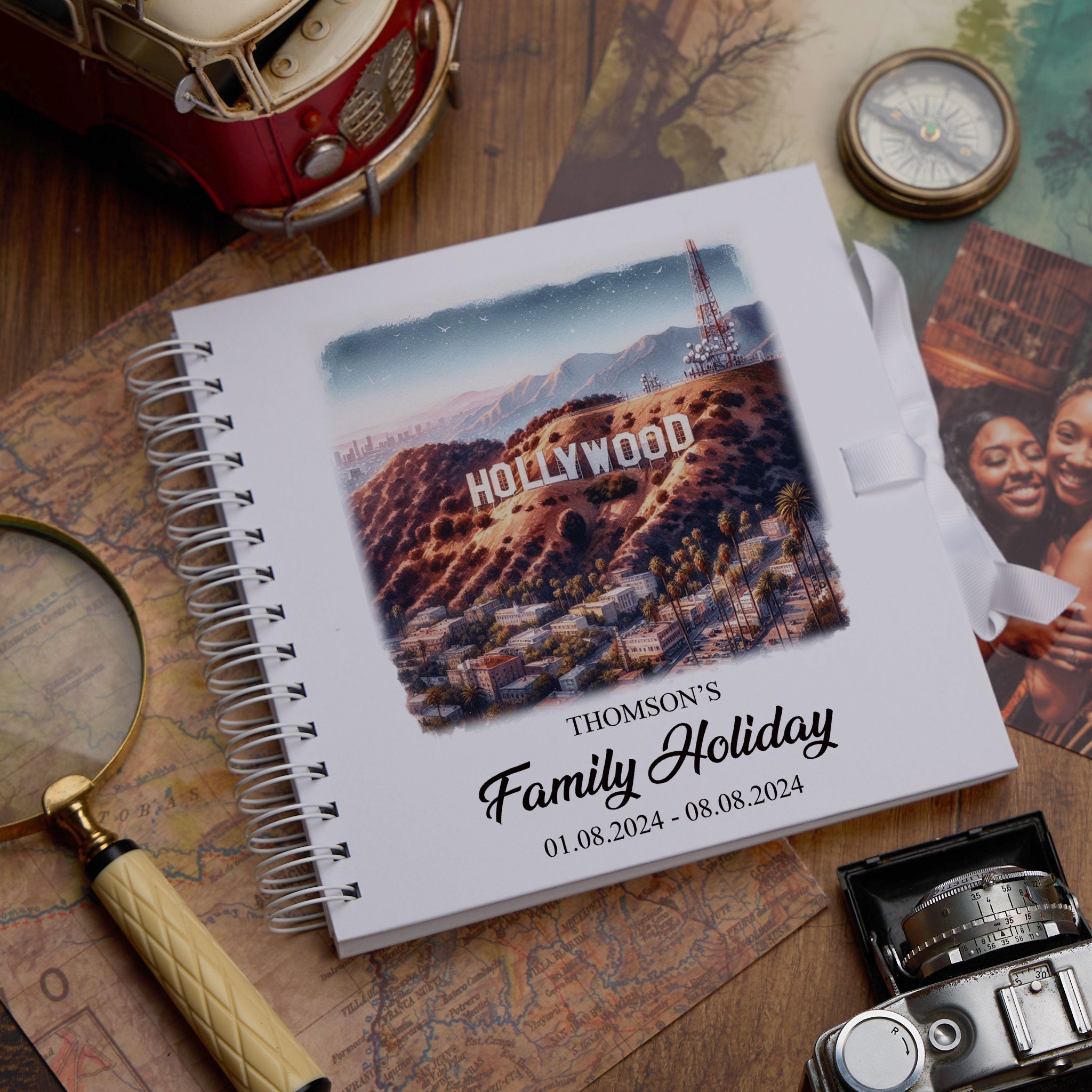 Personalised USA Holiday Memory Scrapbook Journal Photo Albums Adventures Photo Album ukgiftstoreonline Hollywood Sign 8 x 8 Inches