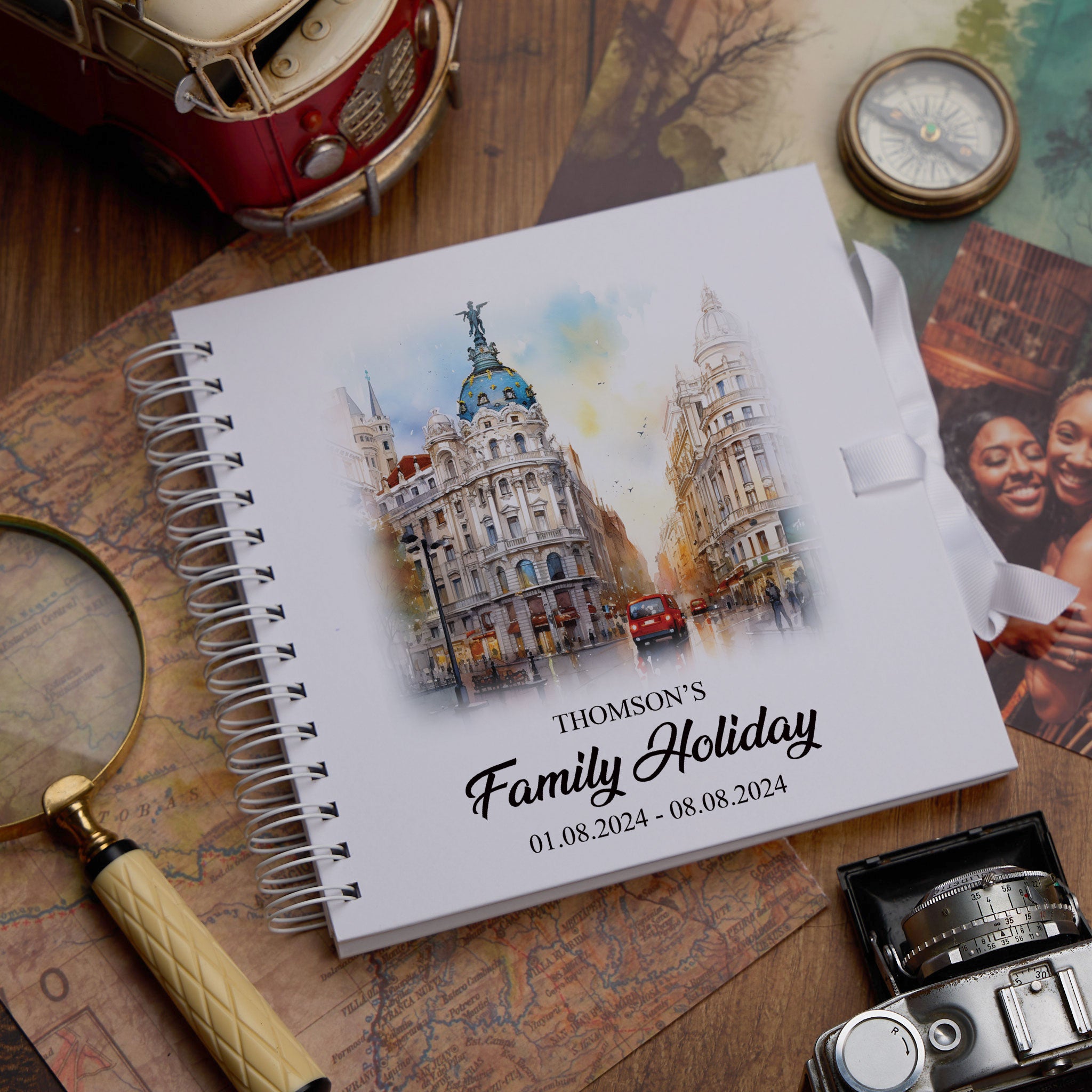 Personalised Madrid Holiday Memory Scrapbook Journal Photo Albums Adventures Photo Album ukgiftstoreonline Grand Via 8 x 8 Inches
