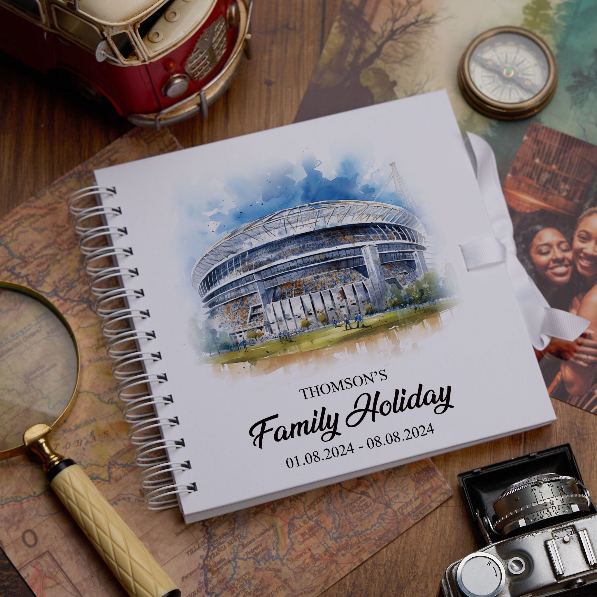 Personalised Madrid Holiday Memory Scrapbook Journal Photo Albums Adventures Photo Album ukgiftstoreonline Santiago Bernabeu Stadion 8 x 8 Inches
