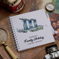 Personalised Singapore Holiday Memory Scrapbook Journal Photo Albums Adventures Photo Album ukgiftstoreonline Marina Bay Sands 8 x 8 Inches