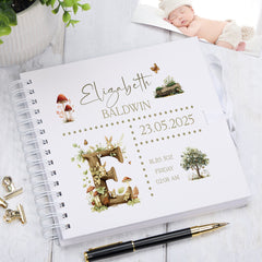 Personalised Baby Scrapbook Woodland Theme Memory Book Special Keepsake Album With Birth Details