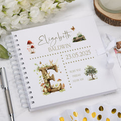 Personalised Baby Scrapbook Woodland Theme Memory Book Special Keepsake Album With Birth Details