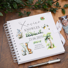 Personalised Baby Scrapbook Tropical Safari Theme Memory Book Special Keepsake Album With Birth Details