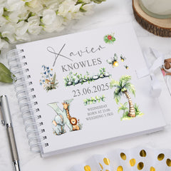 Personalised Baby Scrapbook Tropical Safari Theme Memory Book Special Keepsake Album With Birth Details