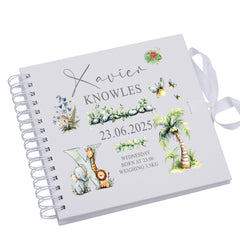 Personalised Baby Scrapbook Tropical Safari Theme Memory Book Special Keepsake Album With Birth Details