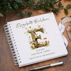 Personalised Baby Scrapbook Woodland Alphabet Design Memory Book Special Keepsake Album With Birth Details