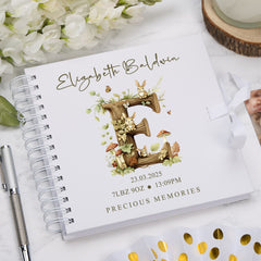 Personalised Baby Scrapbook Woodland Alphabet Design Memory Book Special Keepsake Album With Birth Details