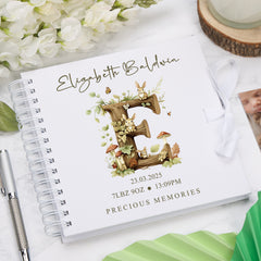 Personalised Baby Scrapbook Woodland Alphabet Design Memory Book Special Keepsake Album With Birth Details