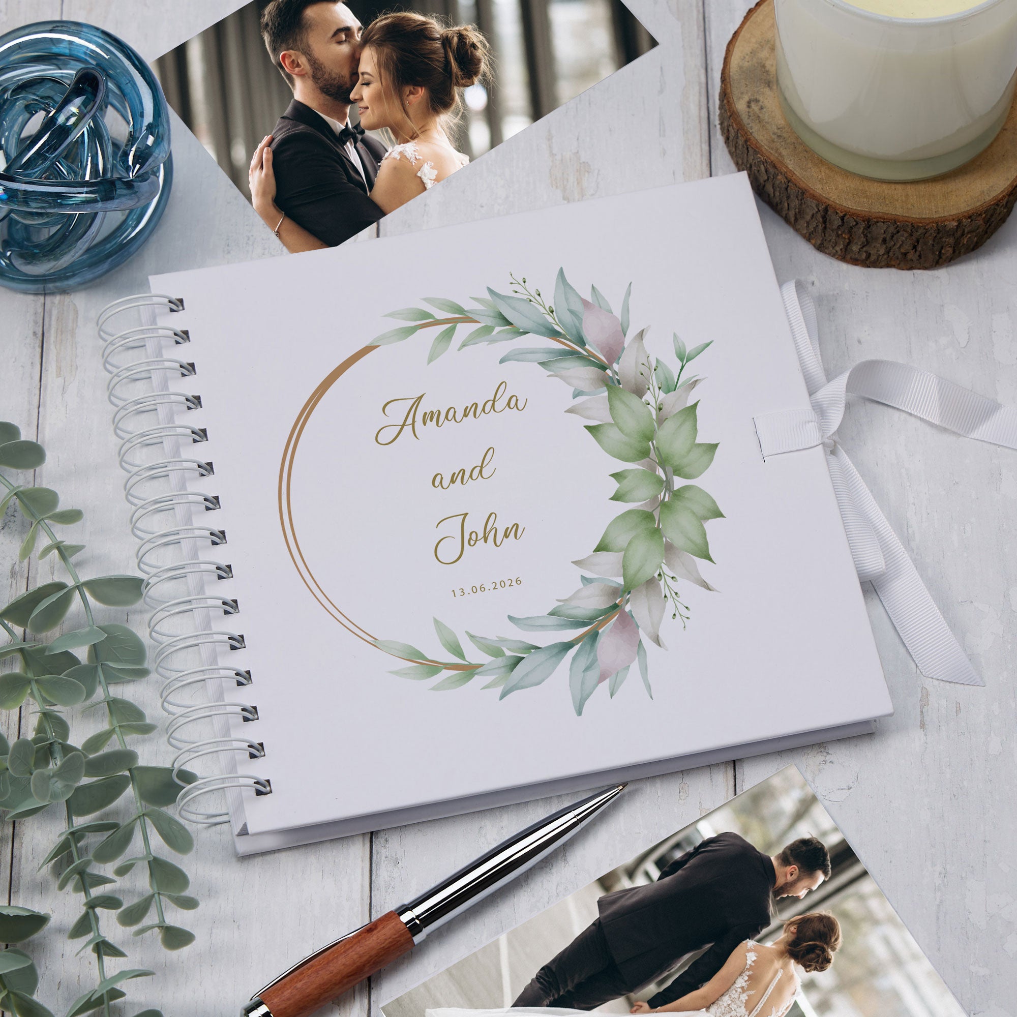 Personalised Wedding Scrapbook Gifts Customizable Memory Book Delicate Floral and Leaf Design Scrapbook ukgiftstoreonline
