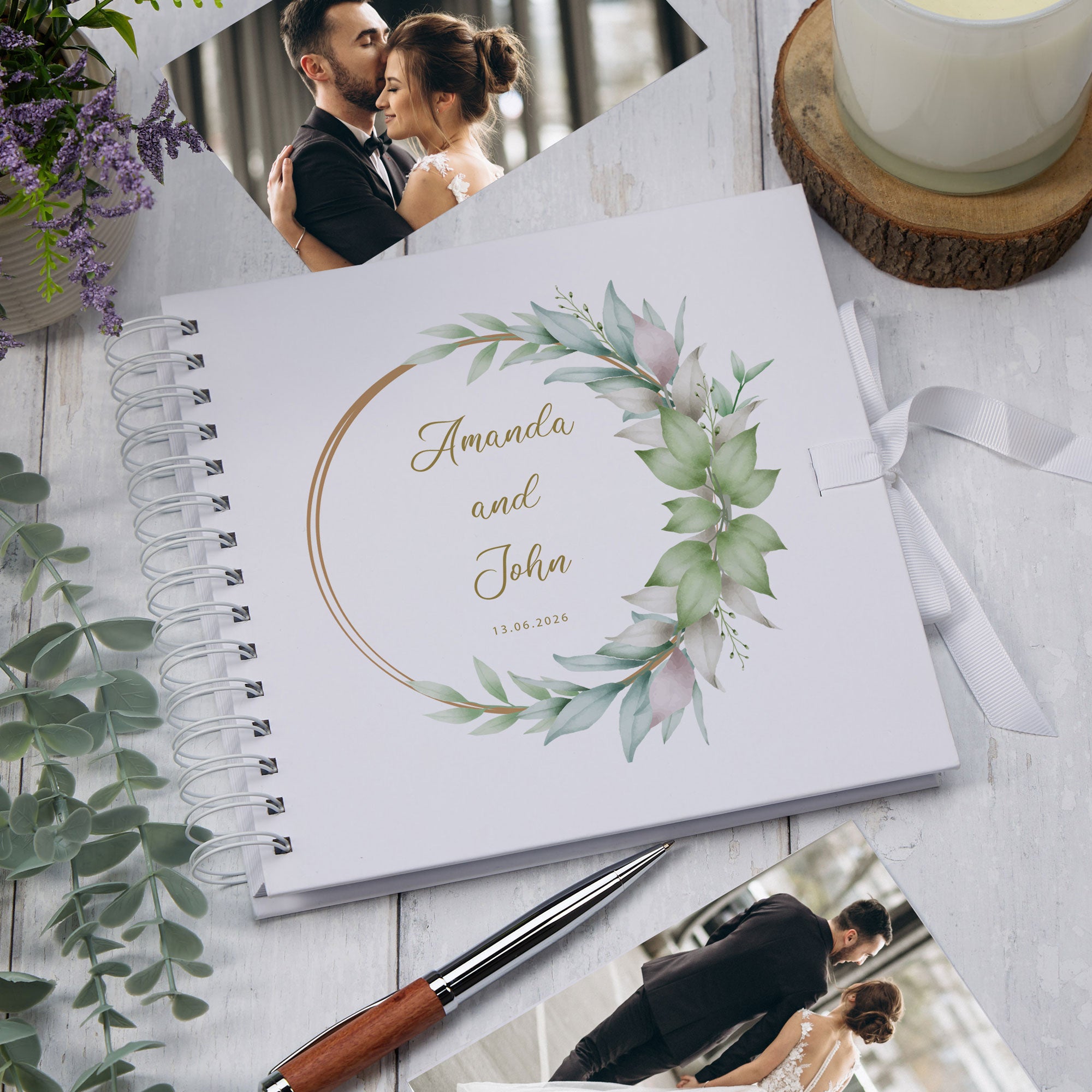 Personalised Wedding Scrapbook Gifts Customizable Memory Book Delicate Floral and Leaf Design Scrapbook ukgiftstoreonline