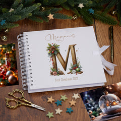 Personalised Cute Christmas Family Baby Couples Memory Book With Wood Letters