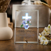 Personalised Christening Keepsake Plaque Gift With Blue Cross Cross