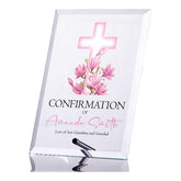 Personalised Confirmation Keepsake Plaque Gift With Pink Cross