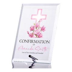 Personalised Confirmation Keepsake Plaque Gift With Pink Cross